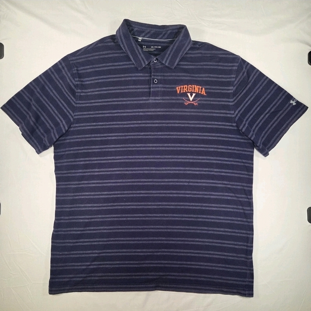 Under Armour Men's 2XL Navy Striped Virginia Cavaliers Loose Fit Polo Shirt